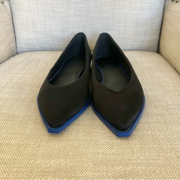 ASOS Flat Satin Pointed Toe Shoes With Electric Blue Boarder Around Sole. - Picture 2 of 10